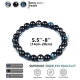 Set 3 Bratari cu Tripla Protectie, Bratara cu Margele de Cristal Vindecator de 8 mm, Bratara din Obsidian Hematit Ochi de Tigru Albastru Rosu pentru Femei si Barbati