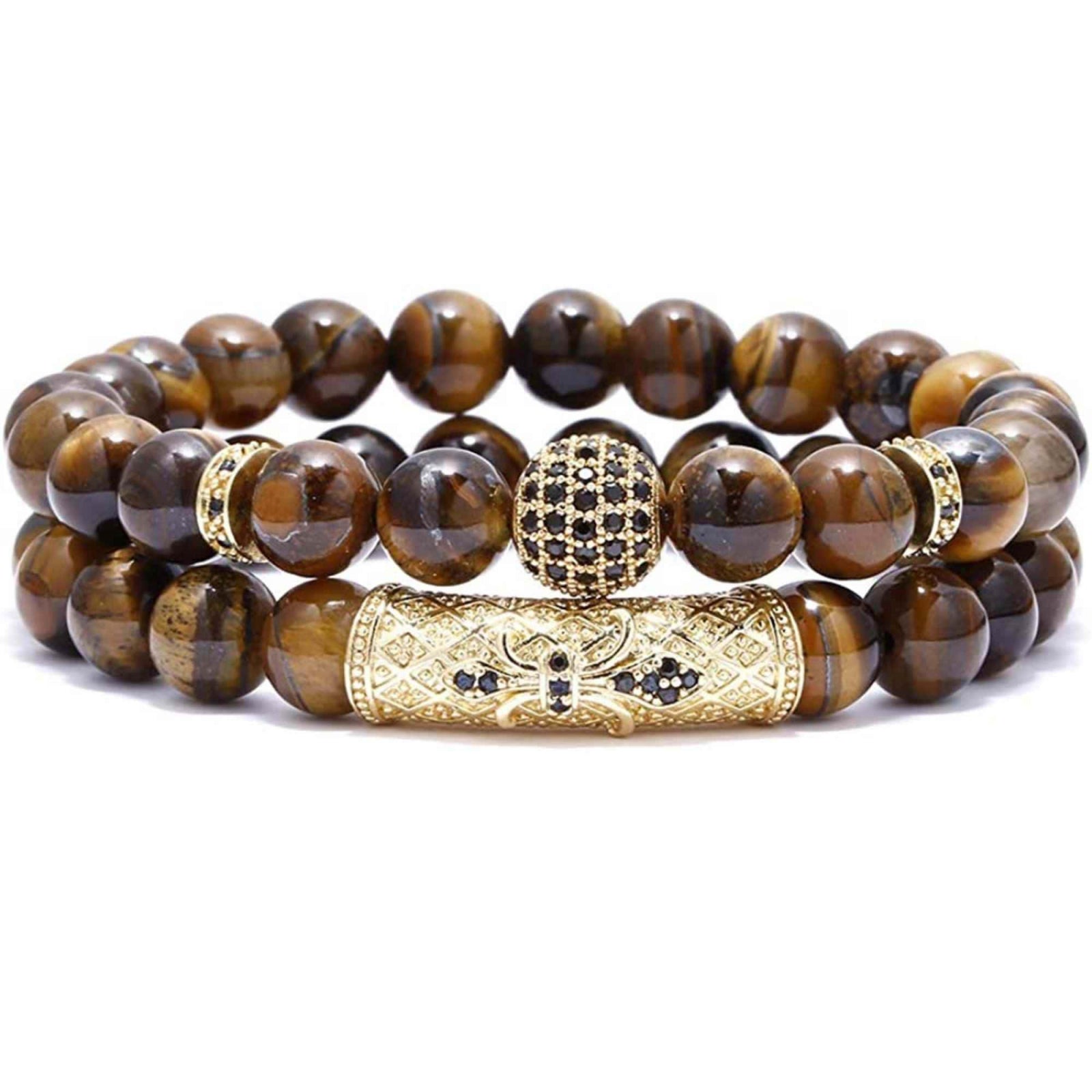 Set 2 Bratari elastice cu pietre semipretioase ochi de tigru de 8 mm – bratara pentru meditatie, yoga, reiki.