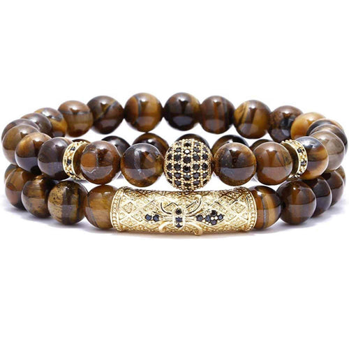 Set 2 Bratari elastice cu pietre semipretioase ochi de tigru de 8 mm – bratara pentru meditatie, yoga, reiki.