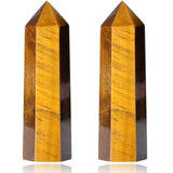 Set 2 turnuri din cristale semipretiose vindecatoare hexagonale Ochi de tigru - Obelisc cu inaltimea de 6 cm