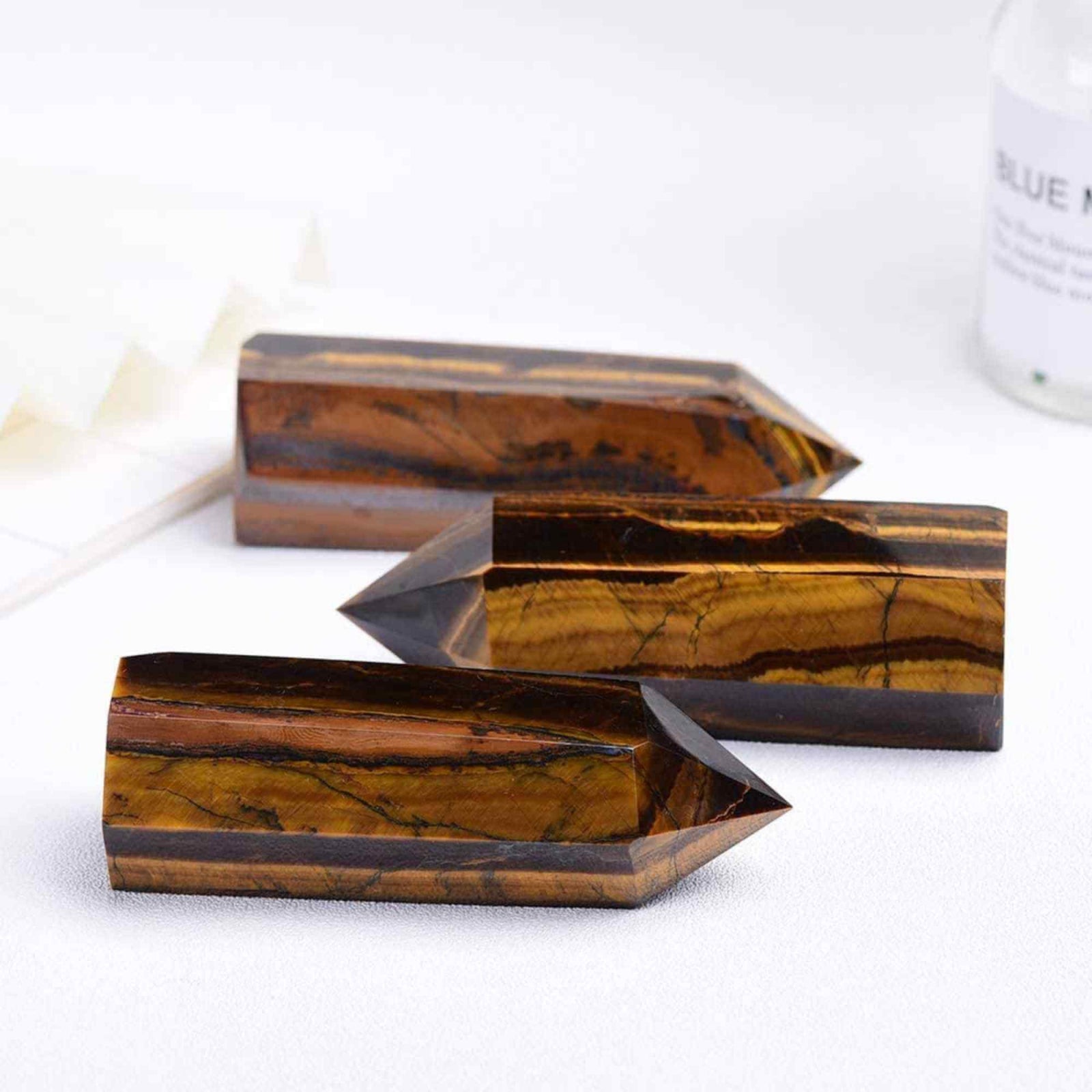 Turn cristal Ochi de Tigru de 10-11 cm din Piatra Naturala Vindecatoare Hexagonala pentru Meditatie