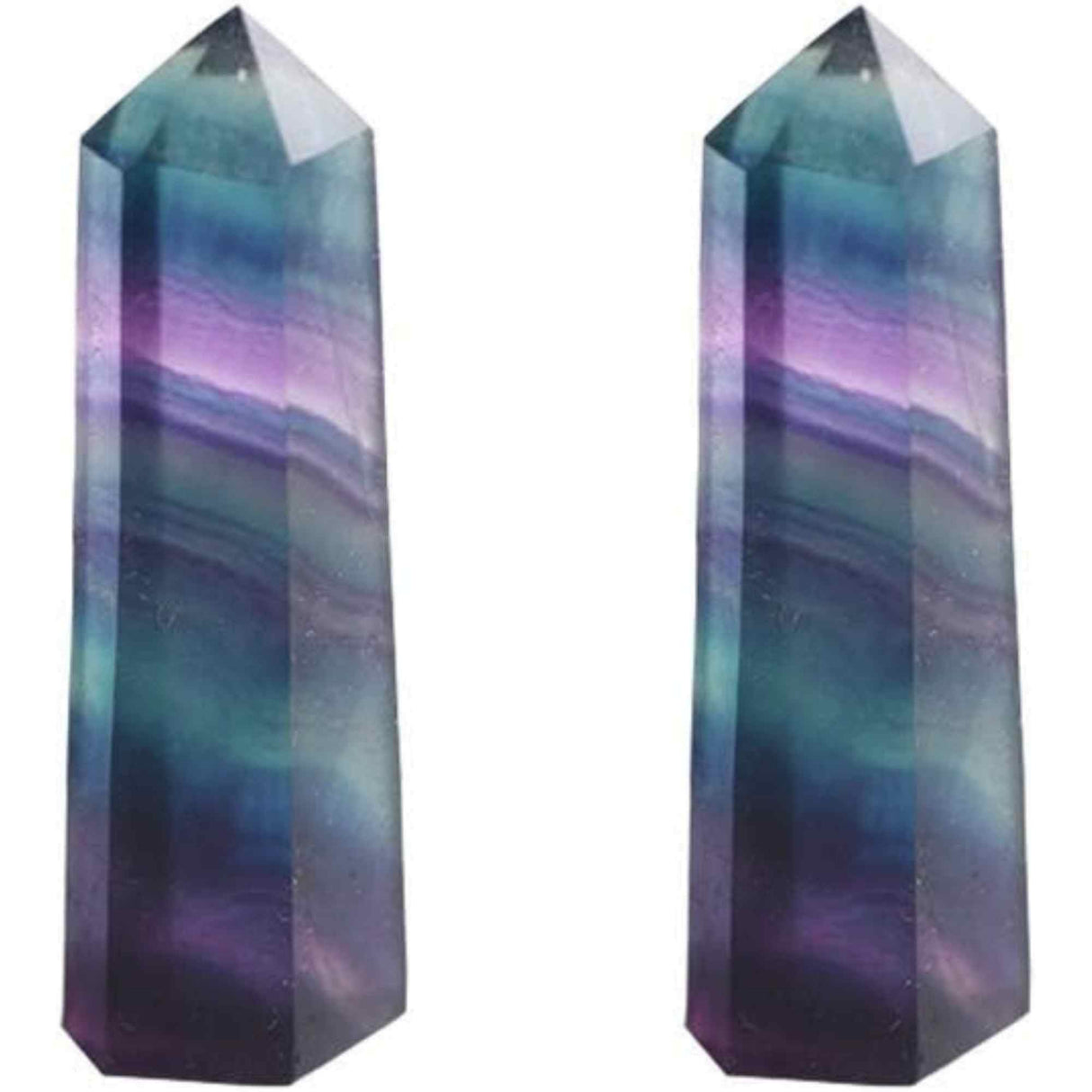 Set 2 turnuri din cristale semipretiose vindecatore hexagonale Fluorit curcubeu - Obelisc cu inaltimea de 5 cm