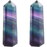 Set 2 turnuri din cristale semipretiose vindecatore hexagonale Fluorit curcubeu - Obelisc cu inaltimea de 5 cm