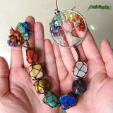 Ornament de agatat tematica pietre chakra - Contine arborele vietii lucrat manual cu pietre semipretioase si cristale vindecatoare a celor 7 chakre
