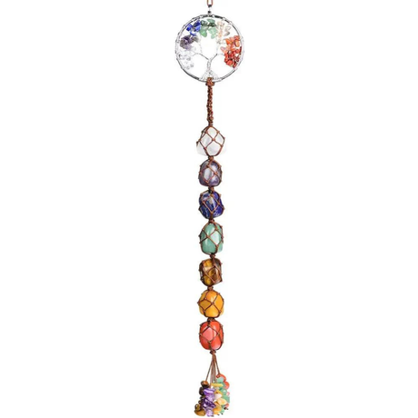 Ornament de agatat tematica pietre chakra - Contine arborele vietii lucrat manual cu pietre semipretioase si cristale vindecatoare a celor 7 chakre
