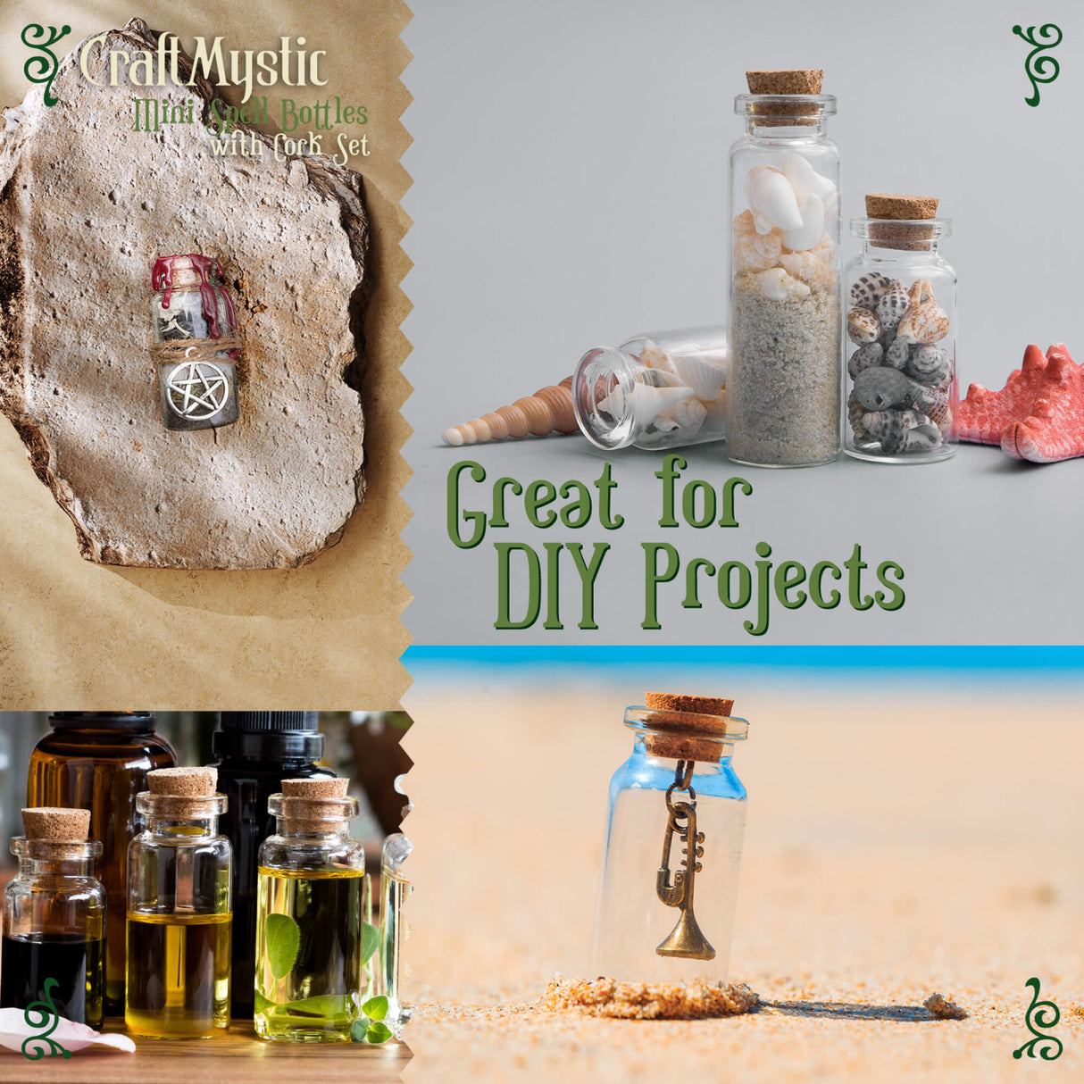 Set 60 de sticlute cu dop de pluta - Sticle miniatura cu capace si accesorii - Mini borcane din sticla transparenta – Mini sticlute decorative pentru nunti, botezuri, potiuni, proiecte craft DIY