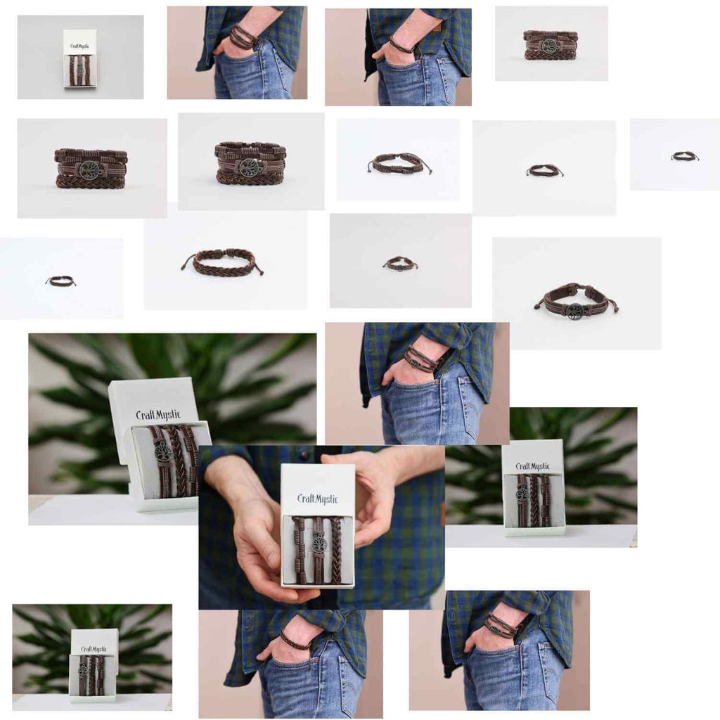 Set 3 Brățări Inedite cu Arborele Vieții si piele sintetica maro– Stil și Protecție