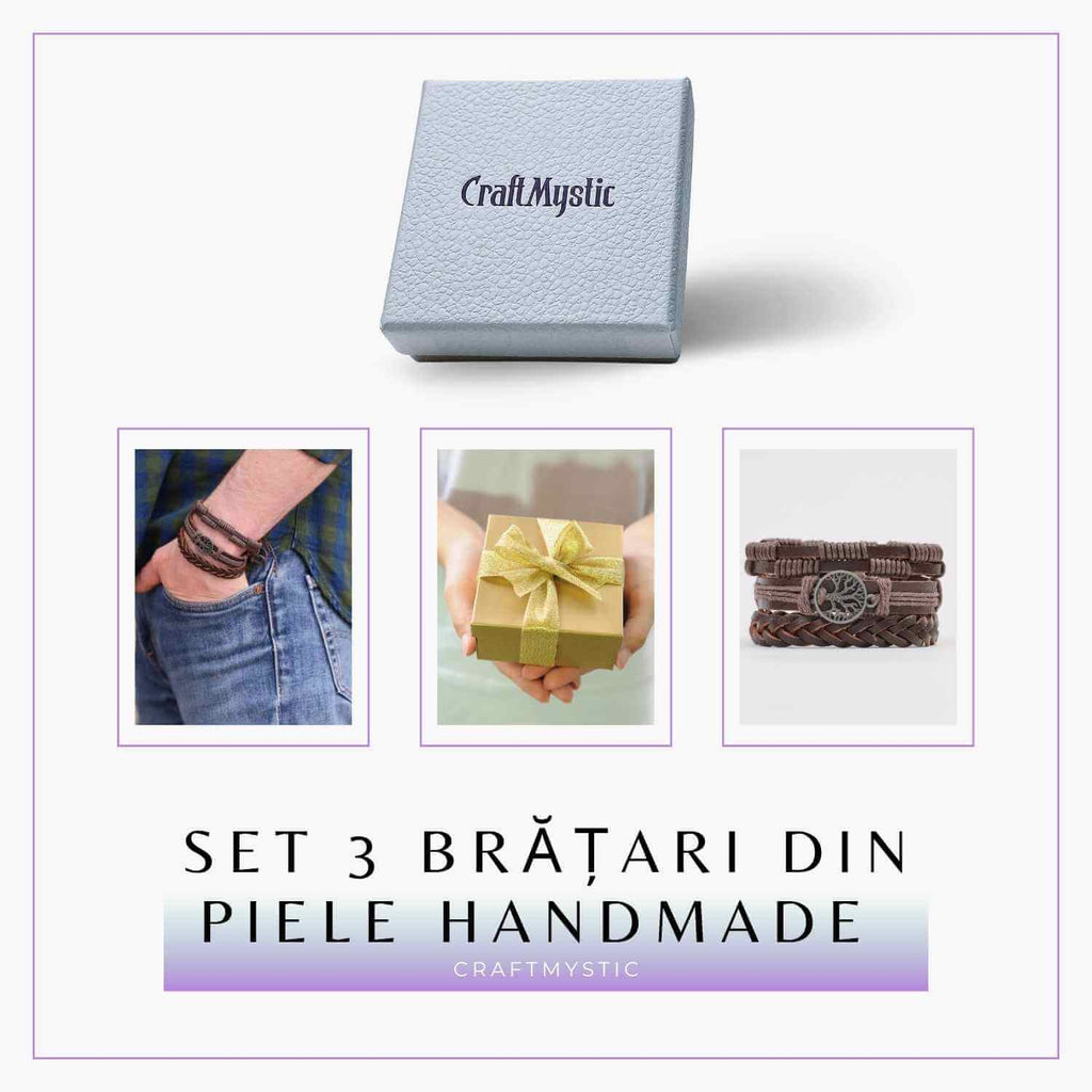 Set 3 Brățări Inedite cu Arborele Vieții si piele sintetica maro– Stil și Protecție