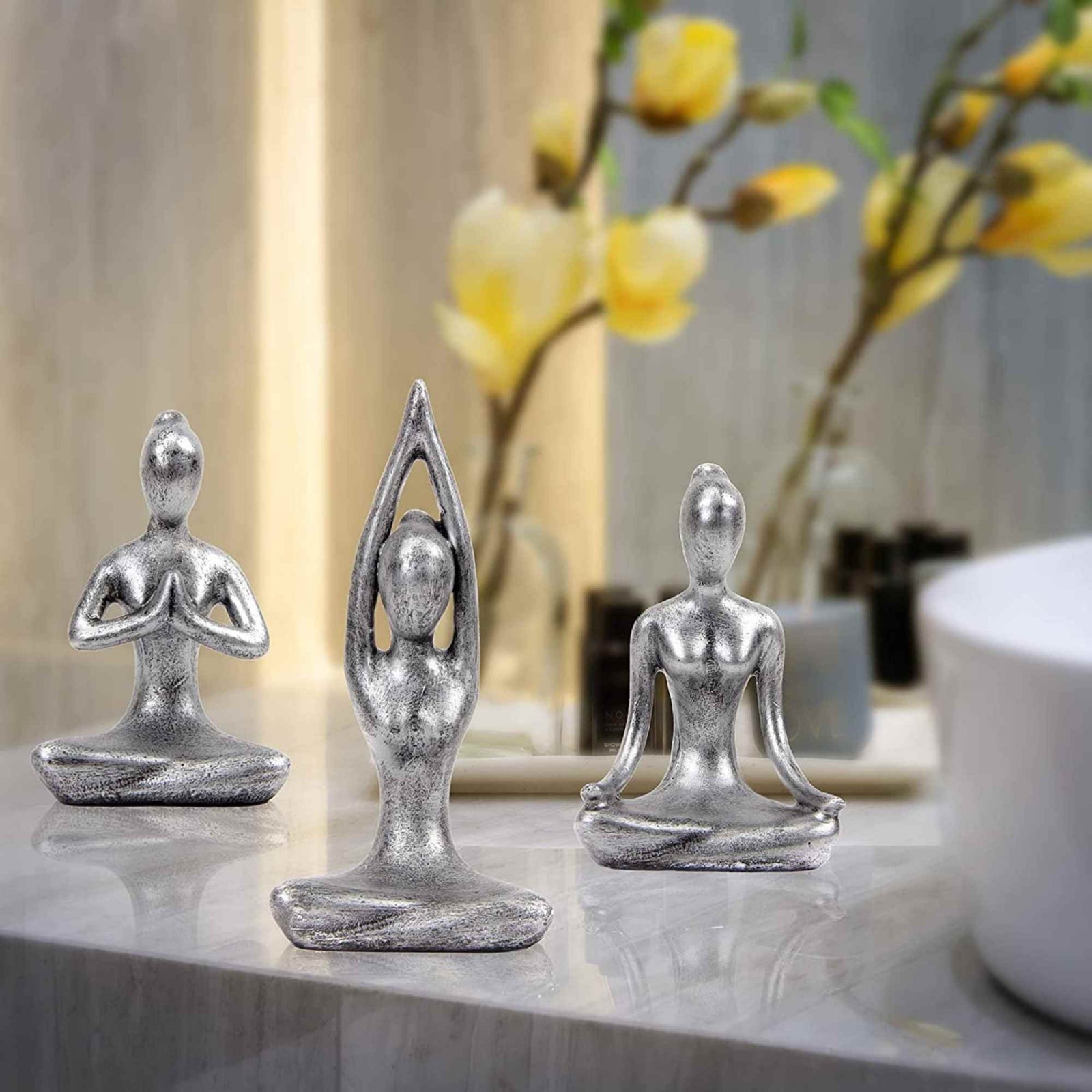Set 3 statuete sculptate pentru meditatie Yoga - Decor Feng Shui, ideale pentru o stare de liniste si relaxare