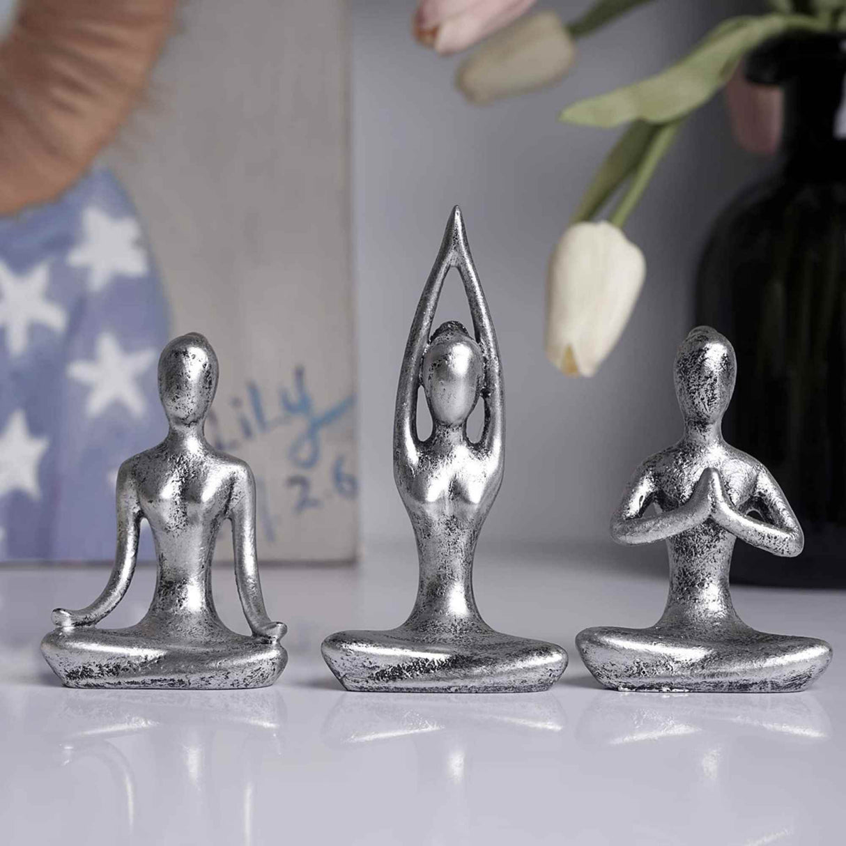 Set 3 statuete sculptate pentru meditatie Yoga - Decor Feng Shui, ideale pentru o stare de liniste si relaxare
