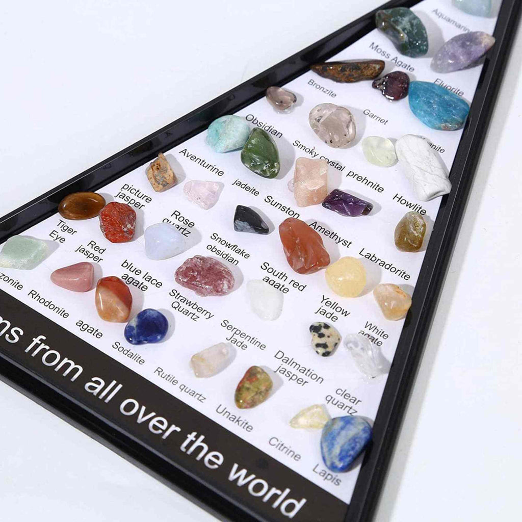 Mini Set 36 de cristale si pietre semipretioase de colectie din intreaga lume – cadou educational pentru copii, geologie, pietre minerale