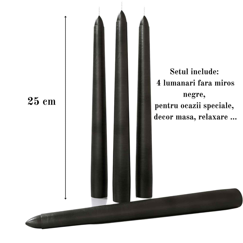 Set 4 Lumanari negre conice de 25 cm