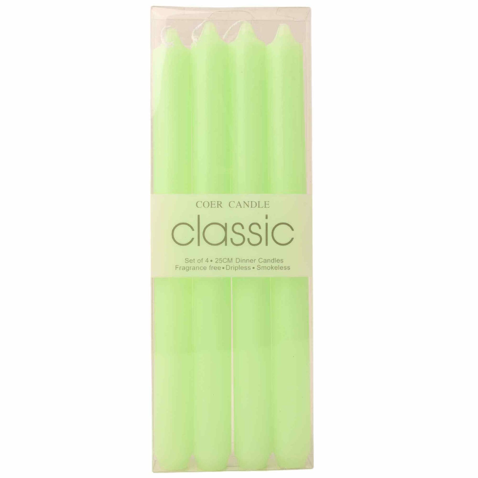 Set 4 Lumanari drepte verde lime de 25 cm - Lumanari fara picurare si fara parfum - Perfecte ca lumanari pentru cina, ocazii speciale
