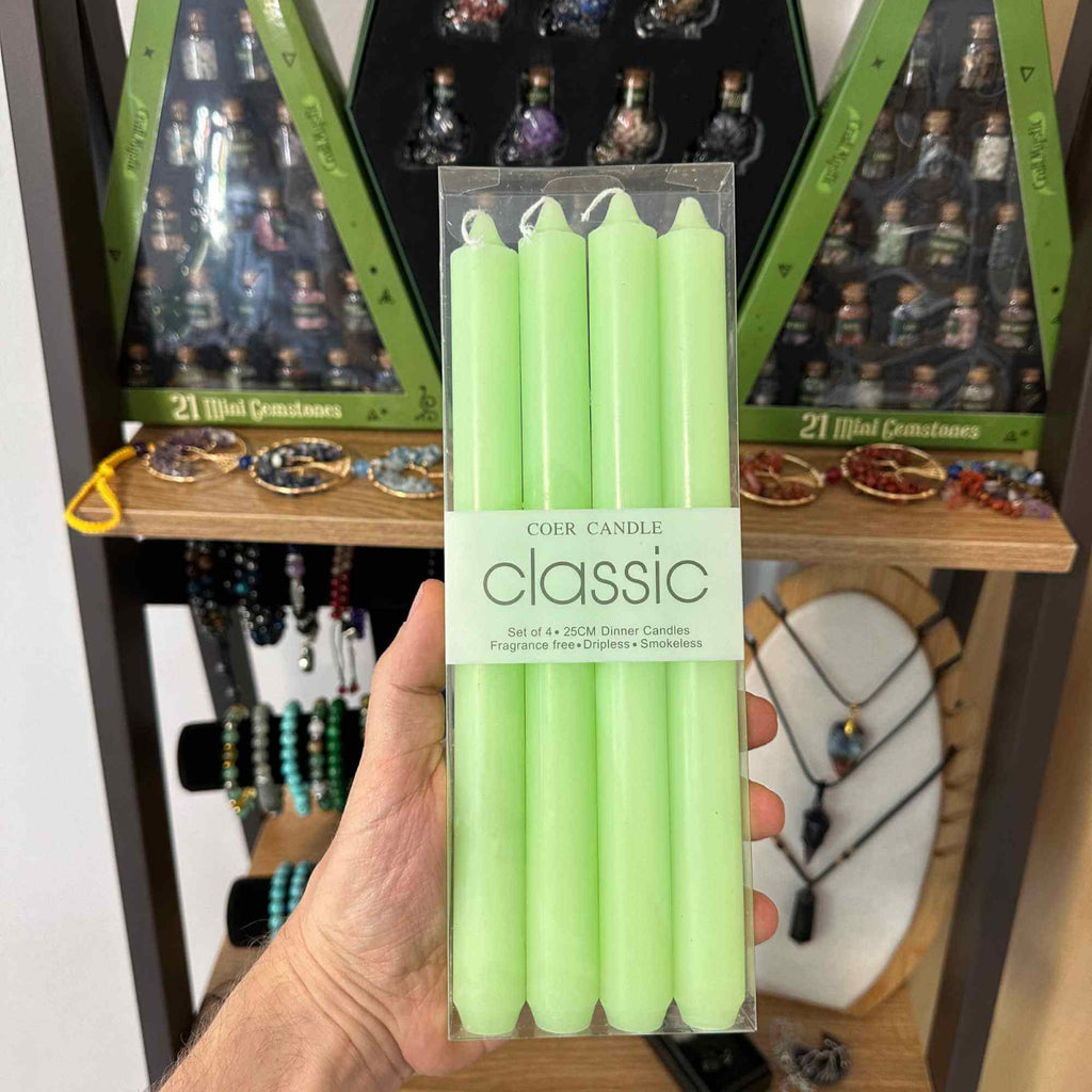 Set 4 Lumanari drepte verde lime de 25 cm