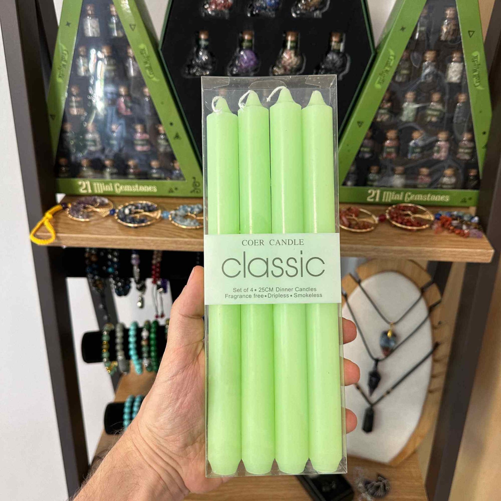 Set 4 Lumanari drepte verde lime de 25 cm