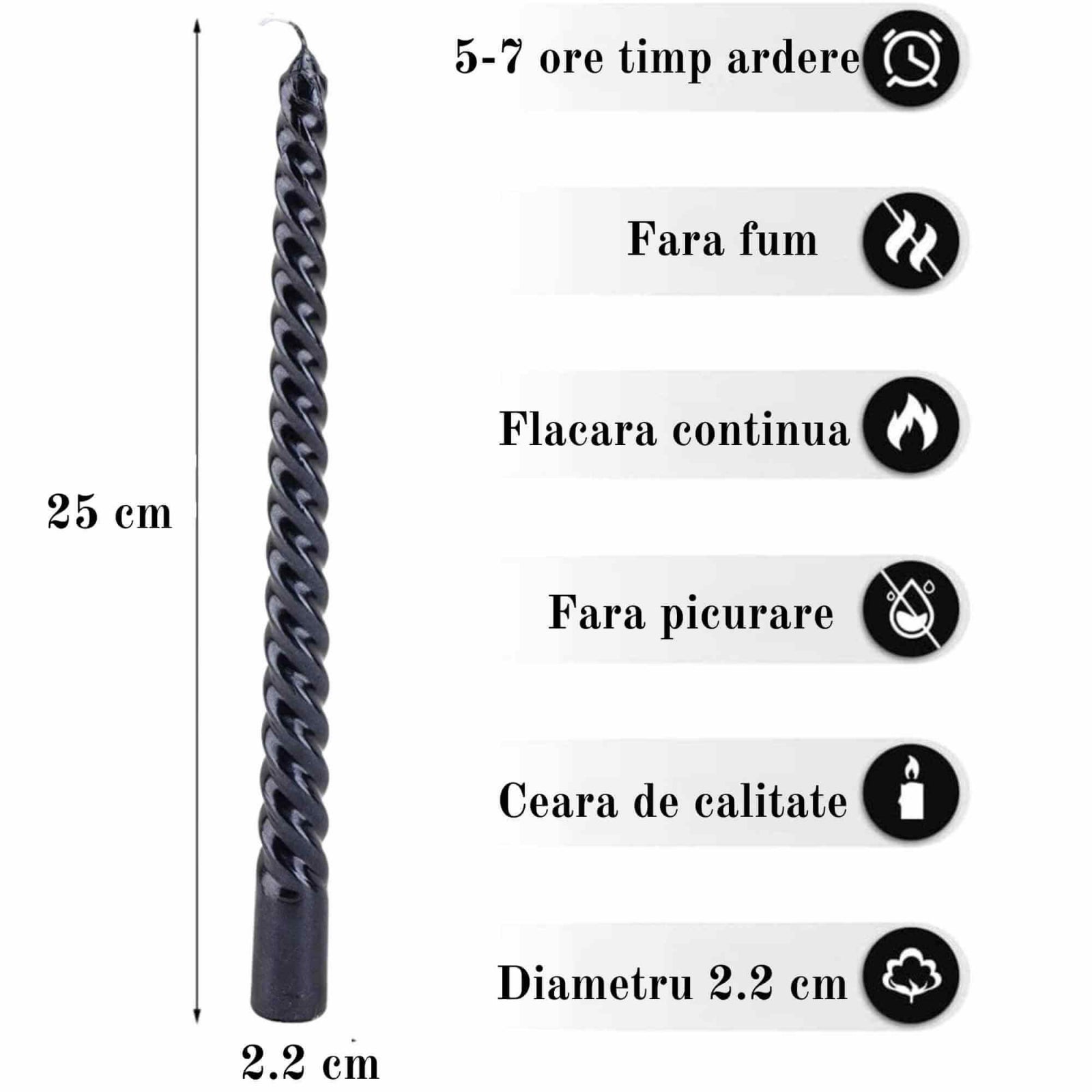 Set 4 Lumanari negre spirala de 25 cm