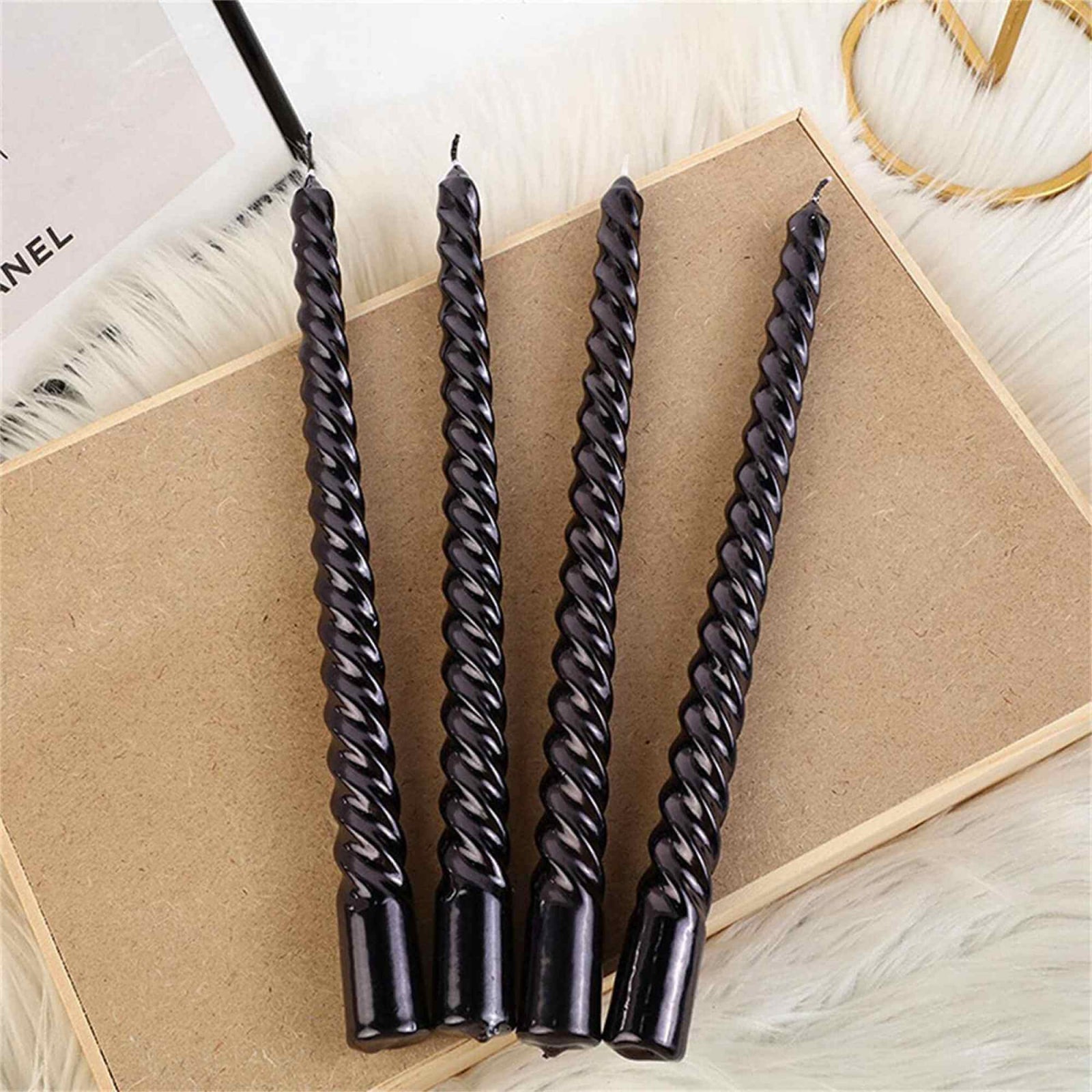 Set 4 Lumanari negre spirala de 25 cm
