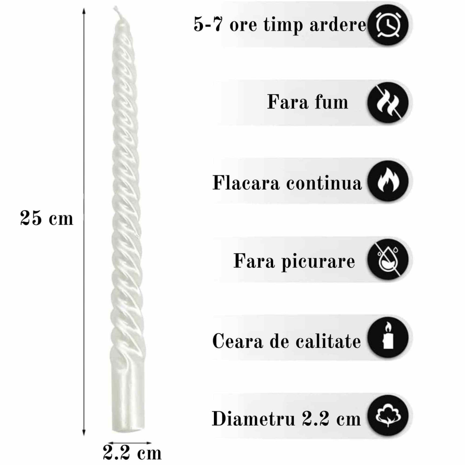 Set 4 Lumanari albe spirala de 25 cm