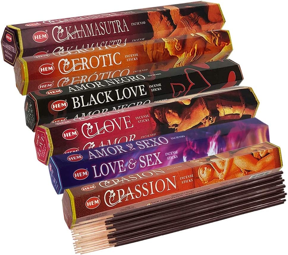 Set 6 pachete mix betisoare parfumate cu cele mai apreciate 6 parfumuri HEM cu tematica dragoste + suport pentru betisoare