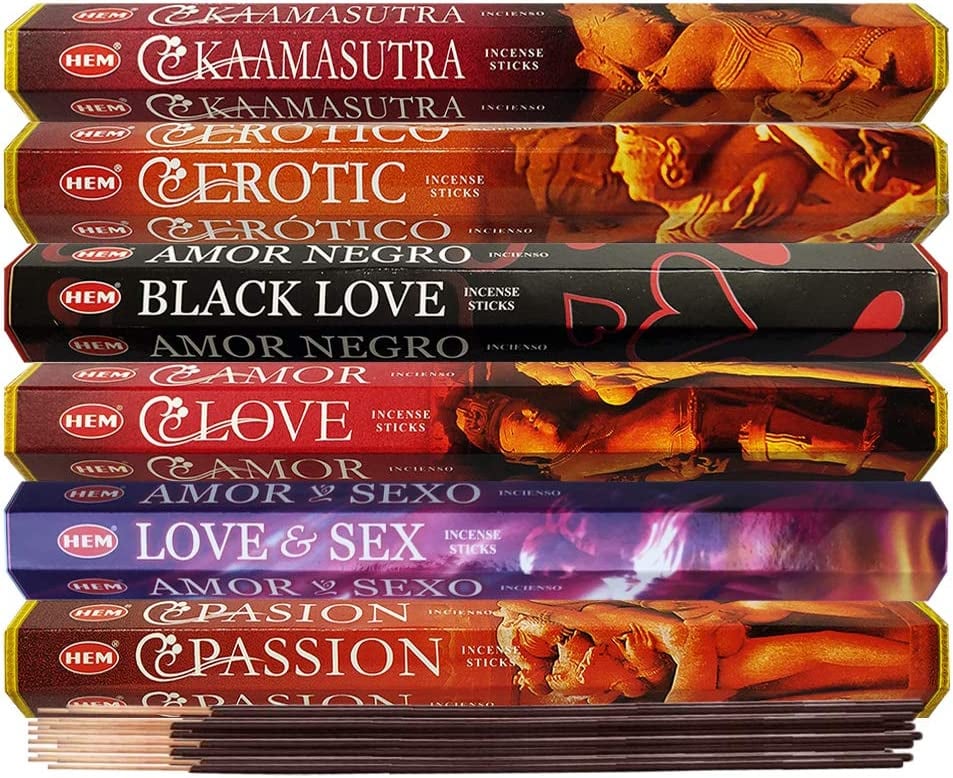 Set 6 pachete mix betisoare parfumate cu cele mai apreciate 6 parfumuri HEM cu tematica dragoste + suport pentru betisoare