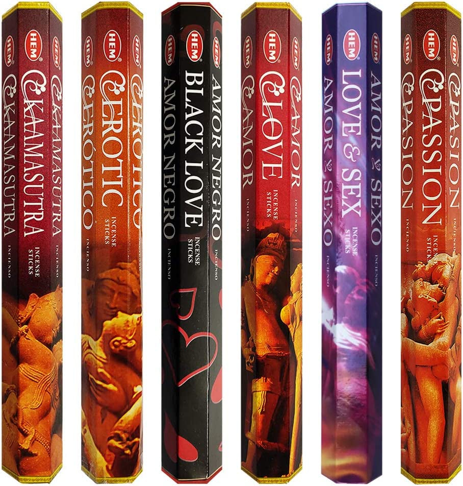 Set 6 pachete mix betisoare parfumate cu cele mai apreciate 6 parfumuri HEM cu tematica dragoste + suport pentru betisoare