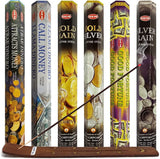 Set 6 pachete mix betisoare parfumate cu cele mai apreciate 6 parfumuri HEM cu tematica bani si noroc + suport pentru betisoare