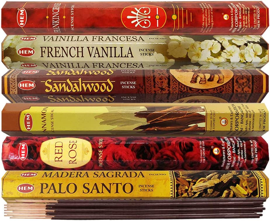 Set 6 pachete mix betisoare parfumate cu cele mai apreciate 6 parfumuri HEM populare + suport pentru betisoare