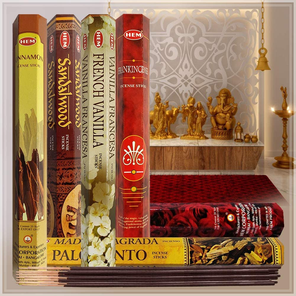 Set 6 pachete mix betisoare parfumate cu cele mai apreciate 6 parfumuri HEM populare + suport pentru betisoare