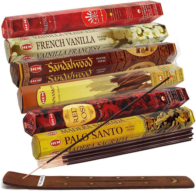 Set 6 pachete mix betisoare parfumate cu cele mai apreciate 6 parfumuri HEM populare + suport pentru betisoare