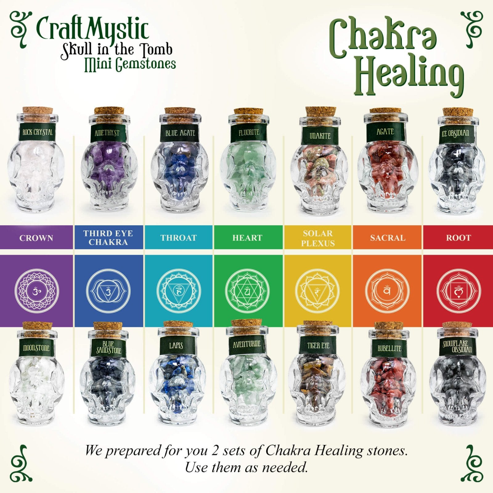 Set 14 Mini Cristale Naturale in sticlute cu forma de craniu – Un cadou perfect pentru incepatori in magie si vindecare spirituala - Cristale si pietre chakra Wiccan