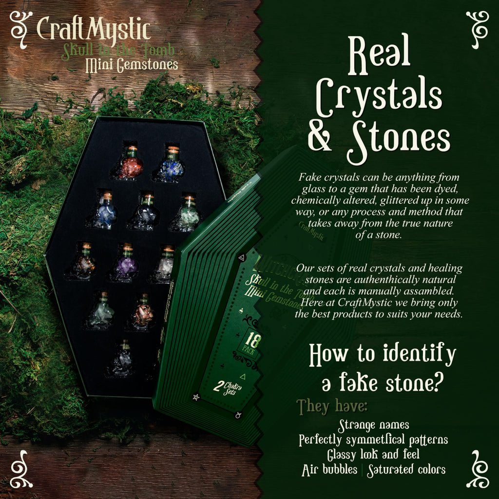 Set 14 Mini Cristale Naturale in sticlute cu forma de craniu – Un cadou perfect pentru incepatori in magie si vindecare spirituala - Cristale si pietre chakra Wiccan