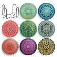 Set 8 suporturi pentru pahare tematica boho mandala deschis si organizator, material ceramica absorbanta cu baza din pluta antiaderenta - Copie