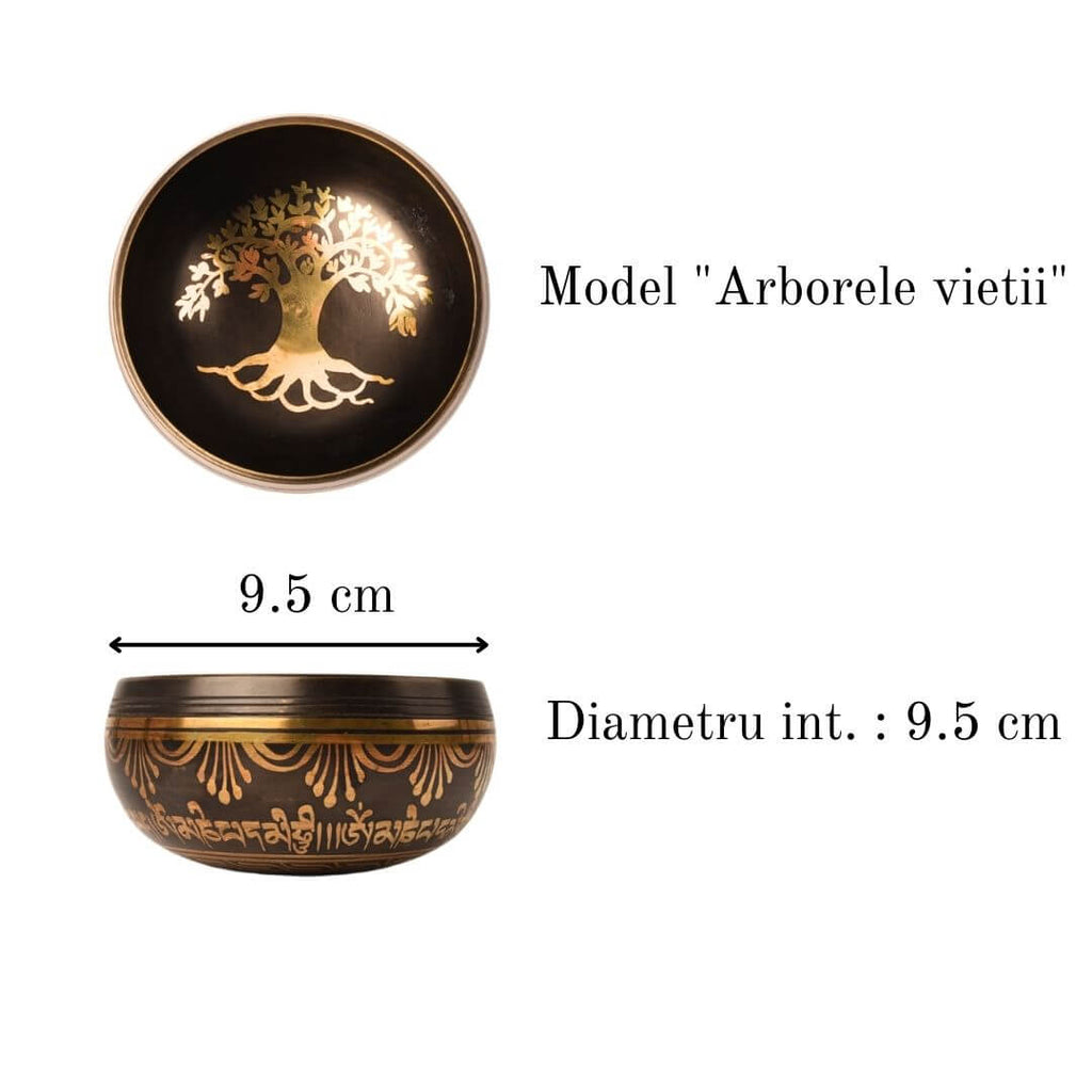 Bol Tibetan Cantator 9.5 cm model arborele vietii Setul complet pentru meditatie si vindecare Relaxare profunda si echilibru energetic