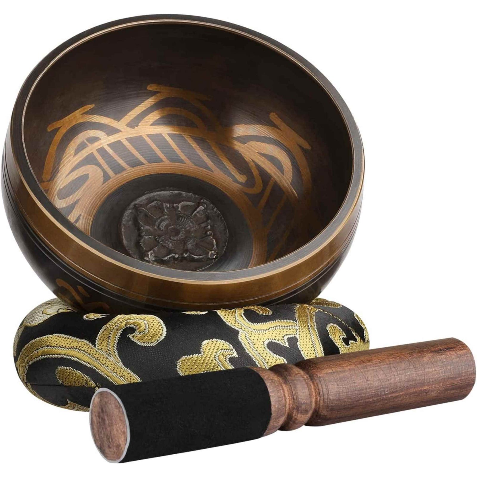Set Bol Tibetan cantator prelucrat manual la poalele muntelui Himalaya - un percutor cu doua capete din lemn si piele, si o perna cusuta manual – ideal pentru energizare, purificare si meditatie