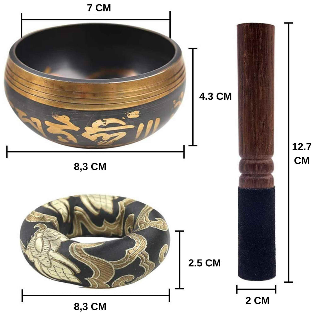 Set Bol Tibetan cantator prelucrat manual la poalele muntelui Himalaya - un percutor cu doua capete din lemn si piele, si o perna cusuta manual – ideal pentru energizare, purificare si meditatie