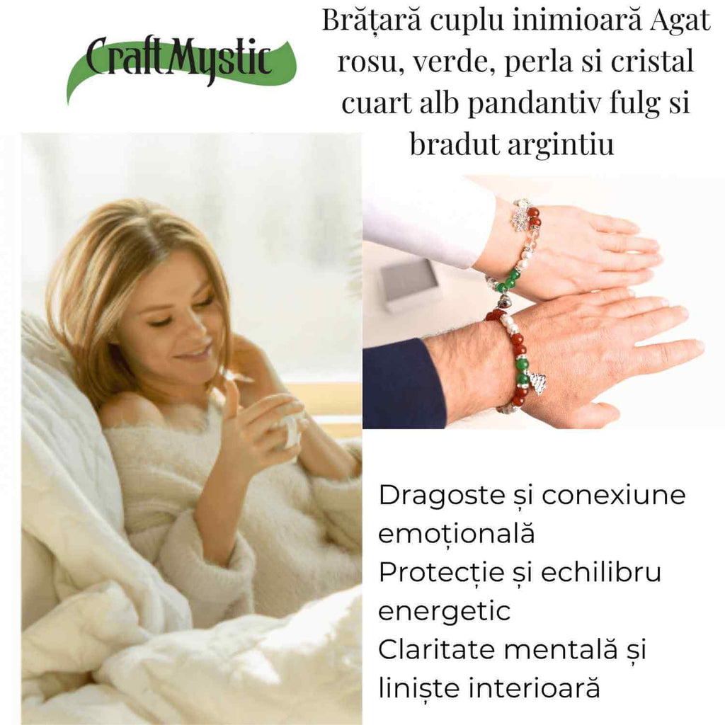 Set bratari cuplu naturale cu Agat, perla si cristal