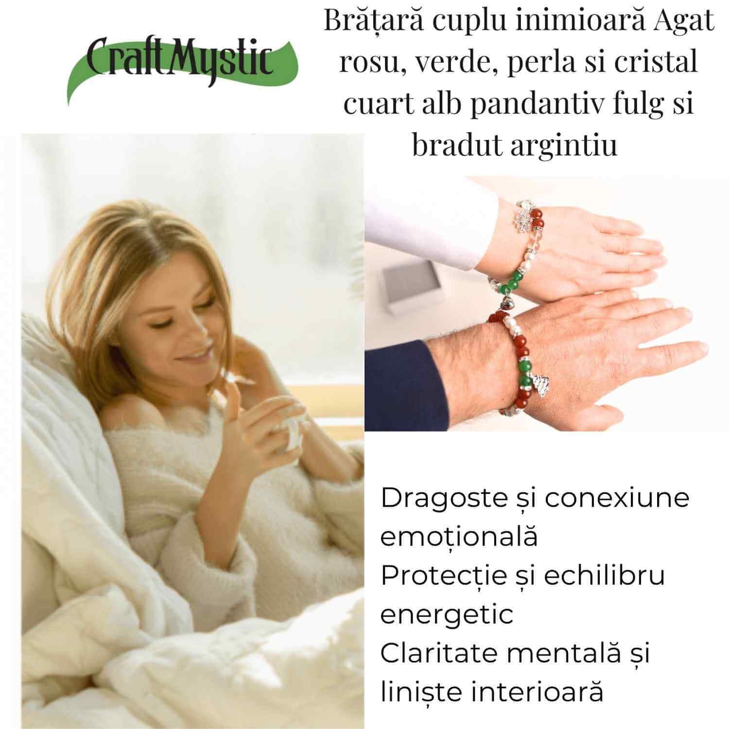 Set bratari cuplu naturale cu Agat, perla si cristal