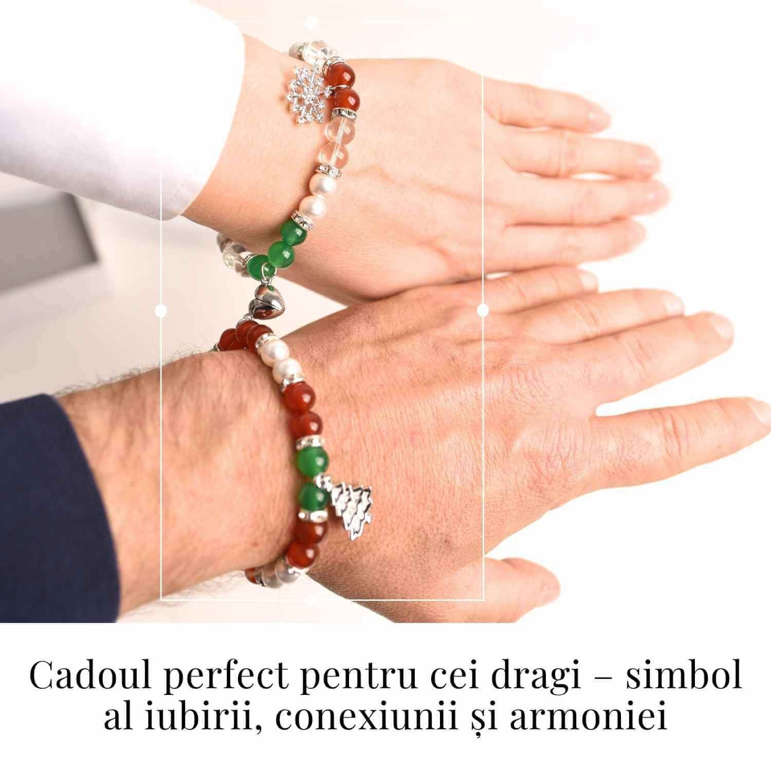 Set bratari cuplu naturale cu Agat, perla si cristal