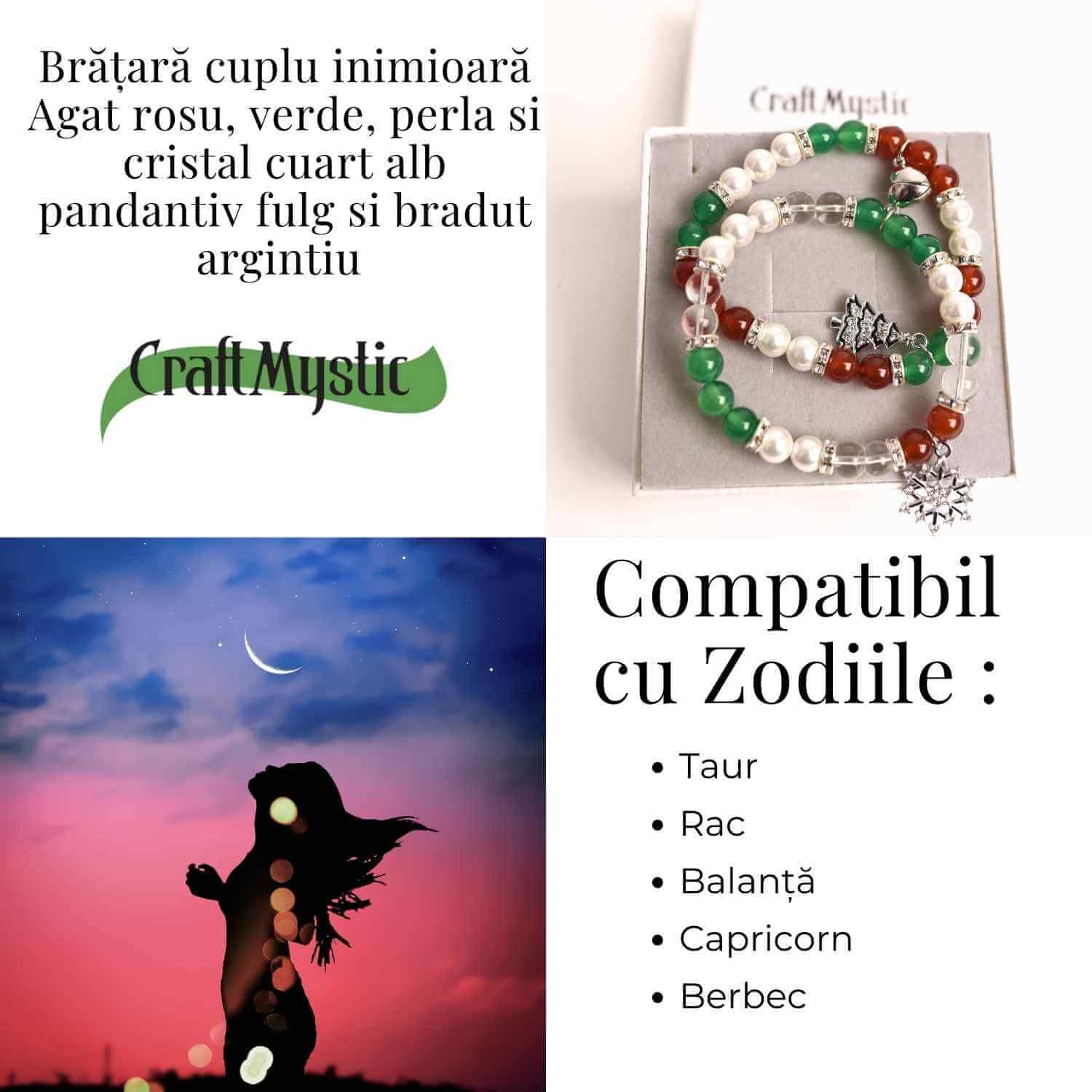 Set bratari cuplu naturale cu Agat, perla si cristal