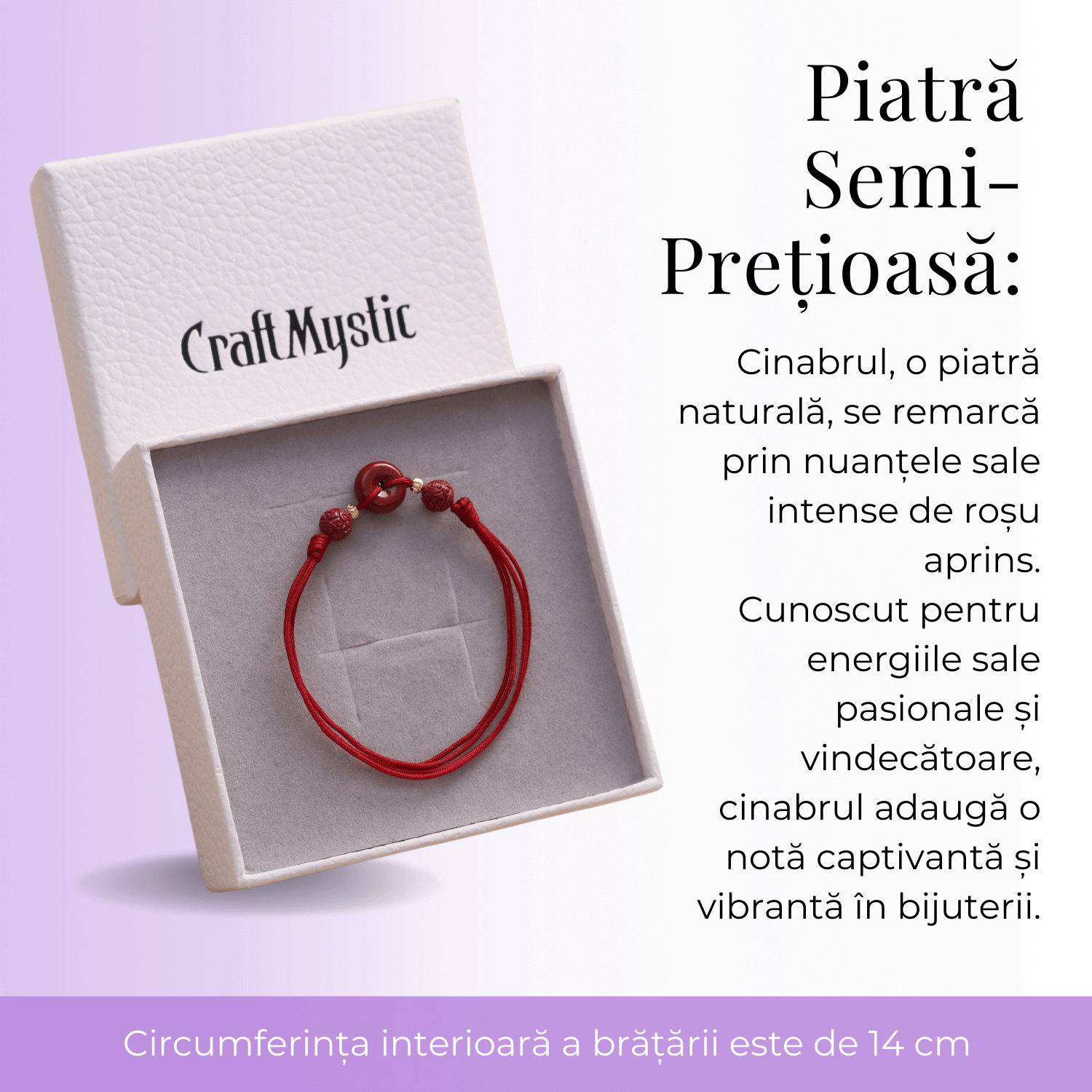 Bratara pe Snur cu Piatra de Cinabru Natural