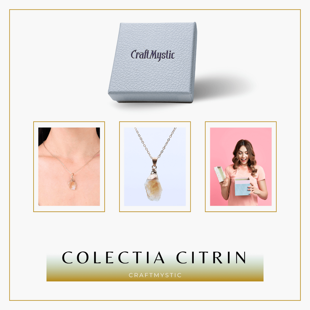 Colier ajustabil auriu cu pandantiv citrin brut