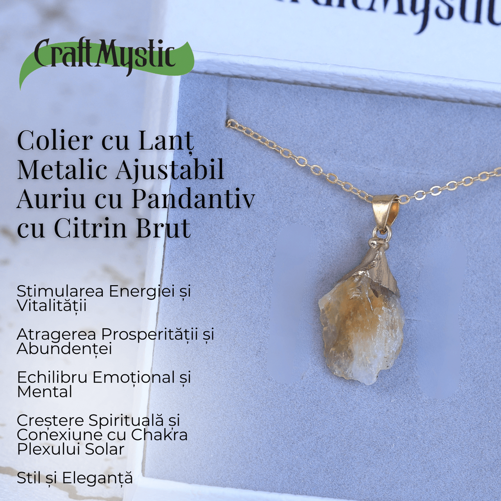 Colier ajustabil auriu cu pandantiv citrin brut