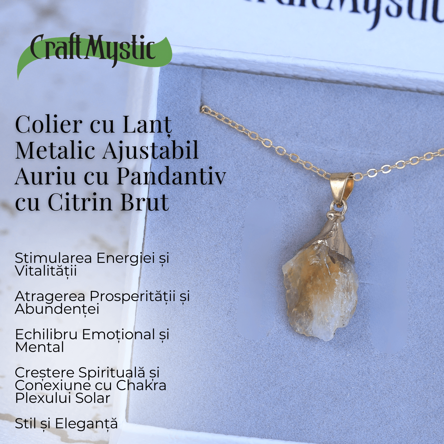 Colier ajustabil auriu cu pandantiv citrin brut