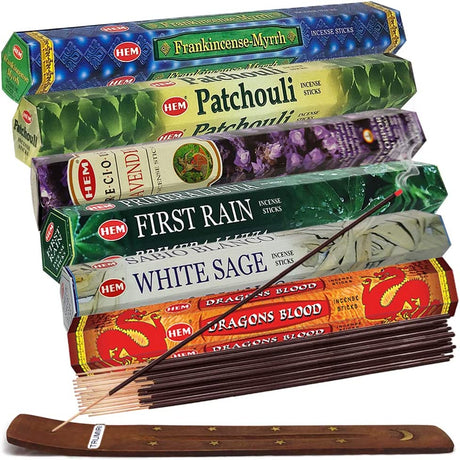 Set 6 pachete mix betisoare parfumate cu cele mai apreciate 6 parfumuri HEM + suport pentru betisoare