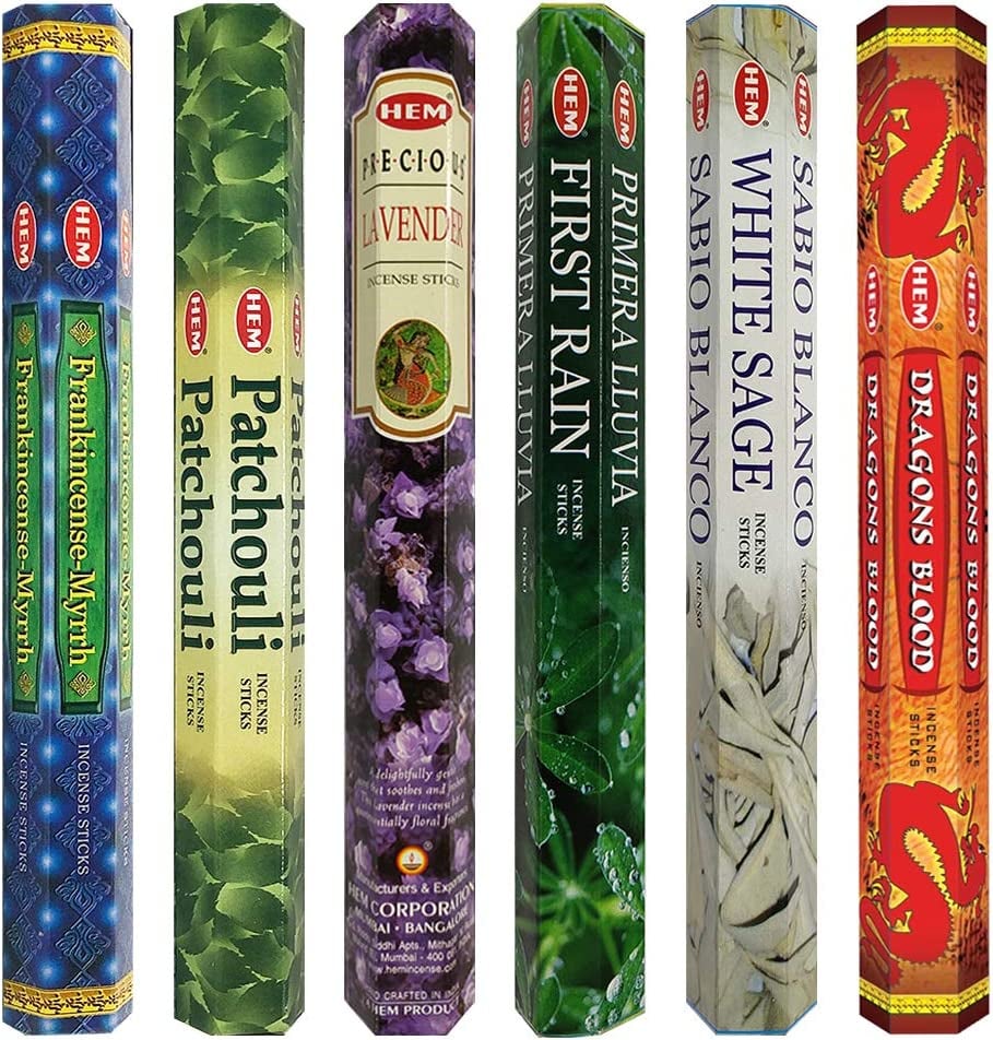 Set 6 pachete mix betisoare parfumate cu cele mai apreciate 6 parfumuri HEM + suport pentru betisoare