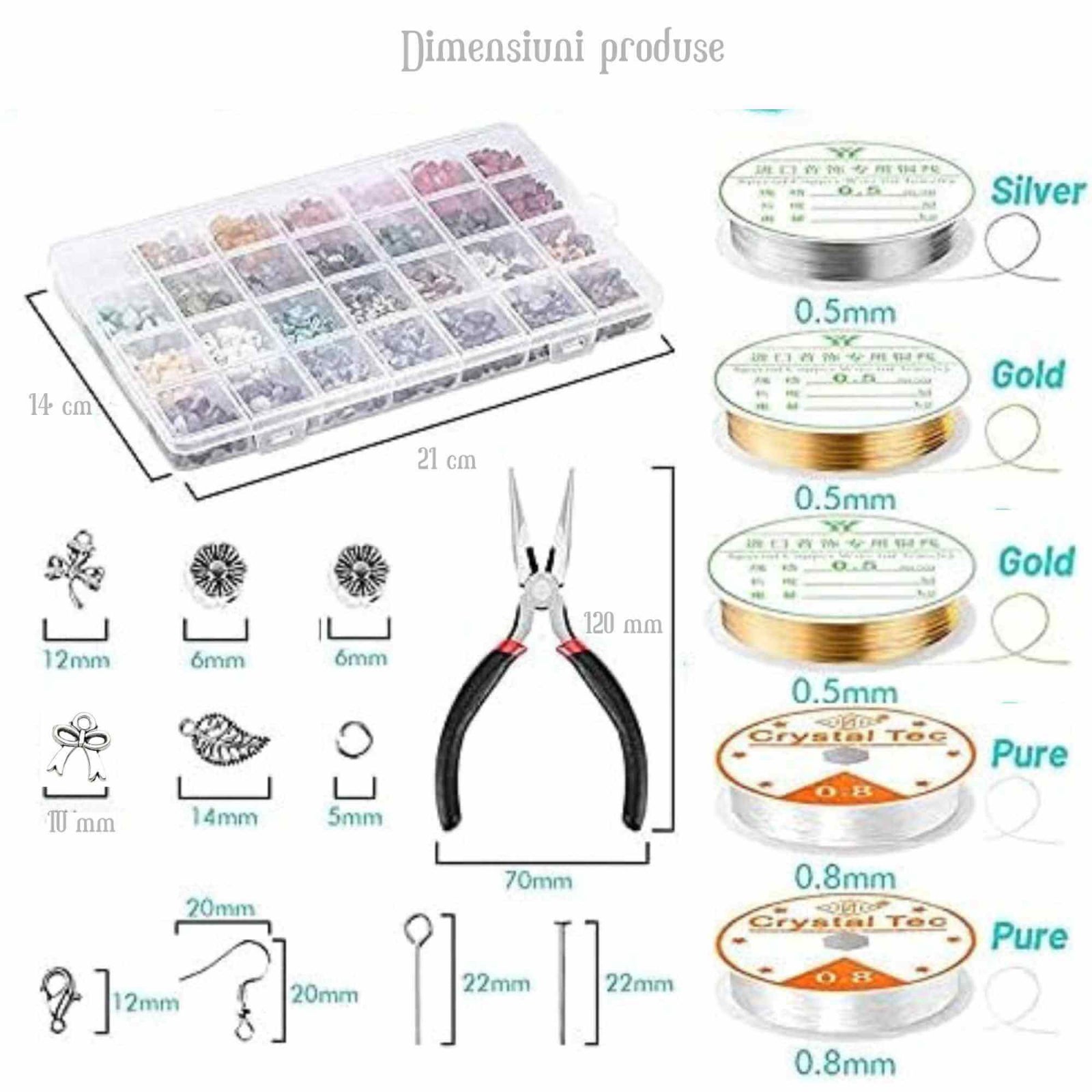 Set de Confectionare Bijuterii cu 28 de tipuri de Cristale Kitul Perfect pentru Copii si Pasionatii de Handmade