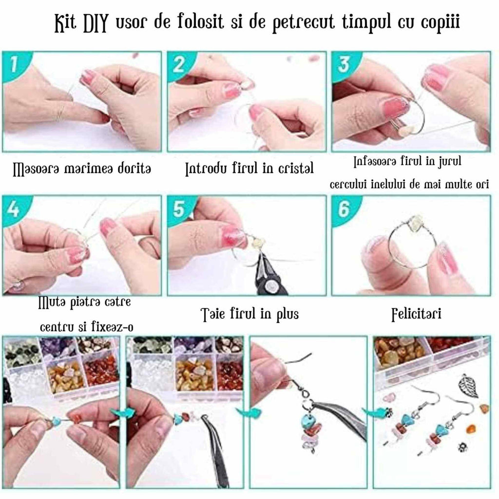 Set de Confectionare Bijuterii cu 28 de tipuri de Cristale Kitul Perfect pentru Copii si Pasionatii de Handmade