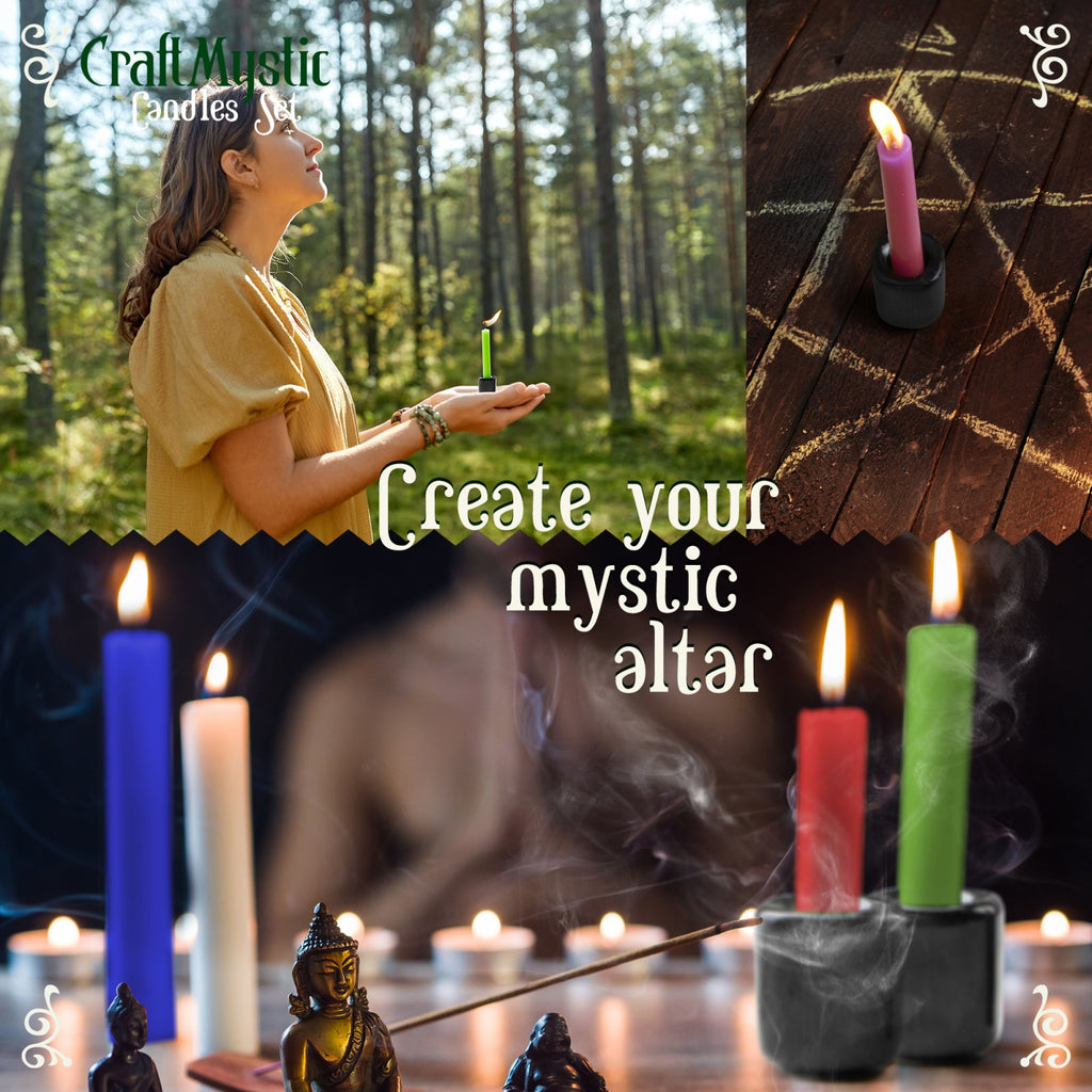 Set 36 lumanari pentru ritualuri și 6 suporturi negre din ceramica