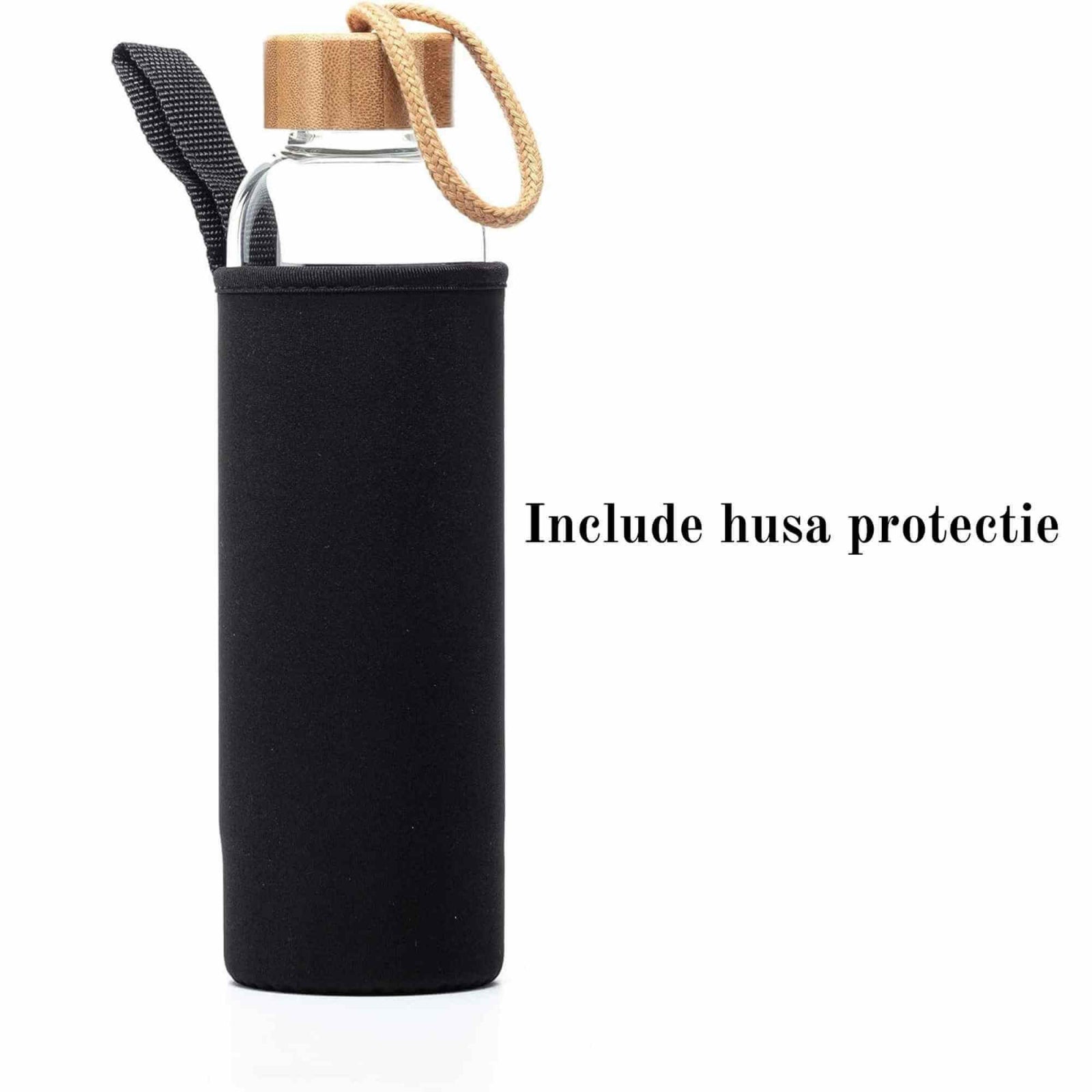 Sticla pentru apa cu varf cristal Cuart Roz si Bambus