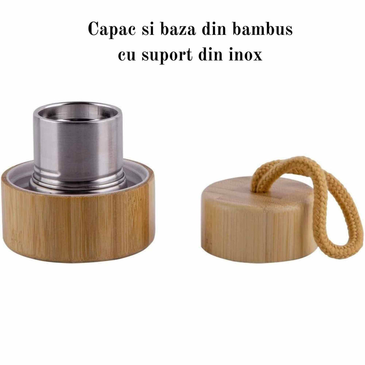 Sticla pentru apa cu varf cristal Cuart Roz si Bambus